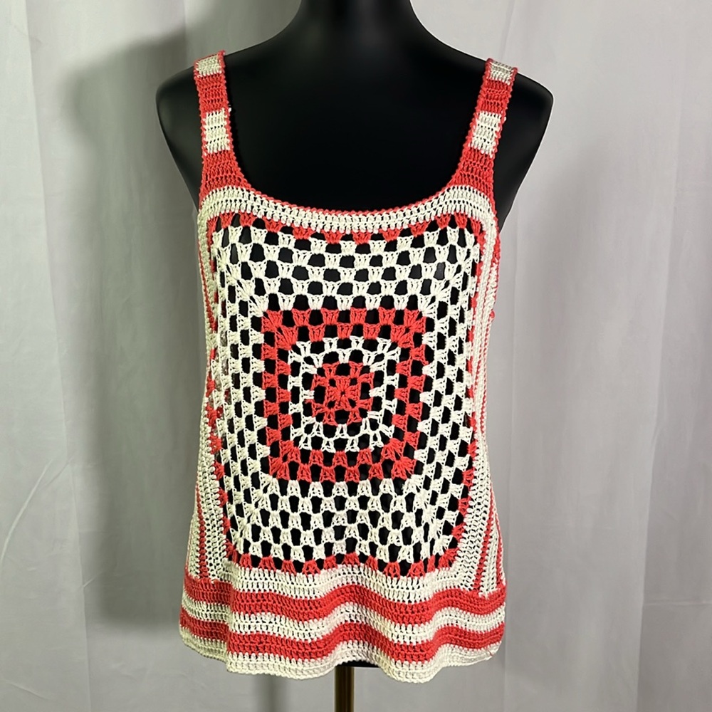 NWT Shoreline Coral & White Crochet Tank Top Swim Coverup